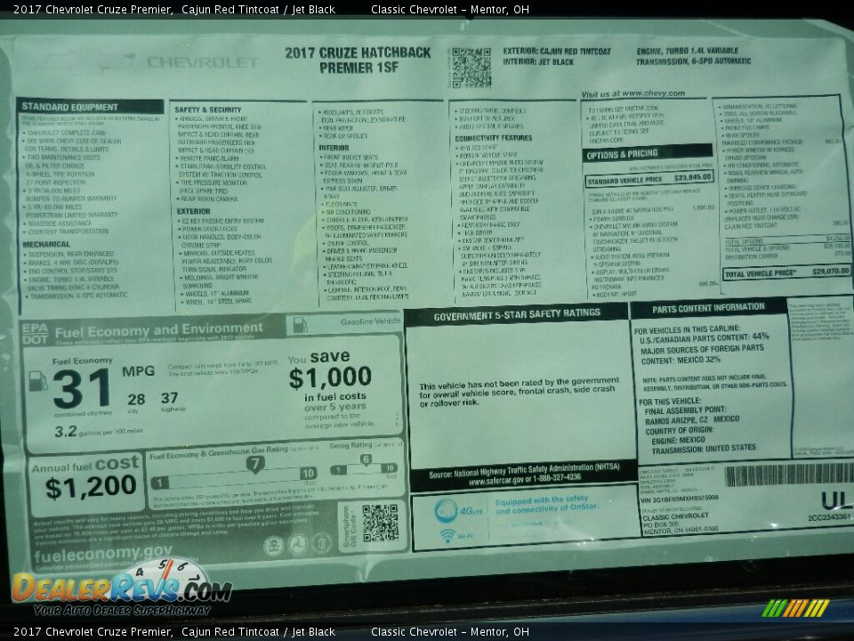 2017 Chevrolet Cruze Premier Cajun Red Tintcoat / Jet Black Photo #6