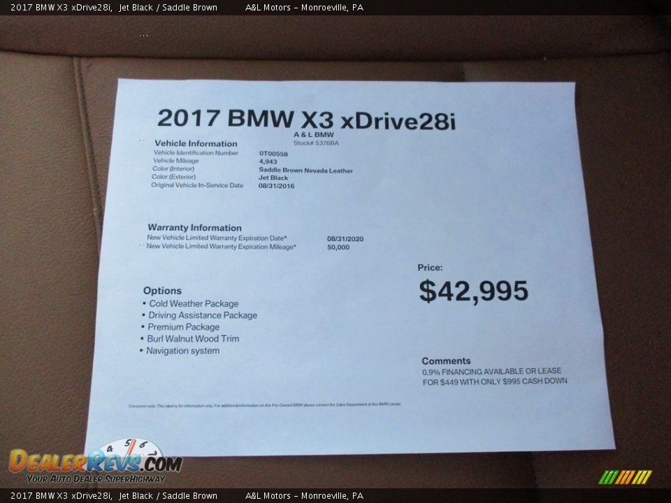 2017 BMW X3 xDrive28i Jet Black / Saddle Brown Photo #12