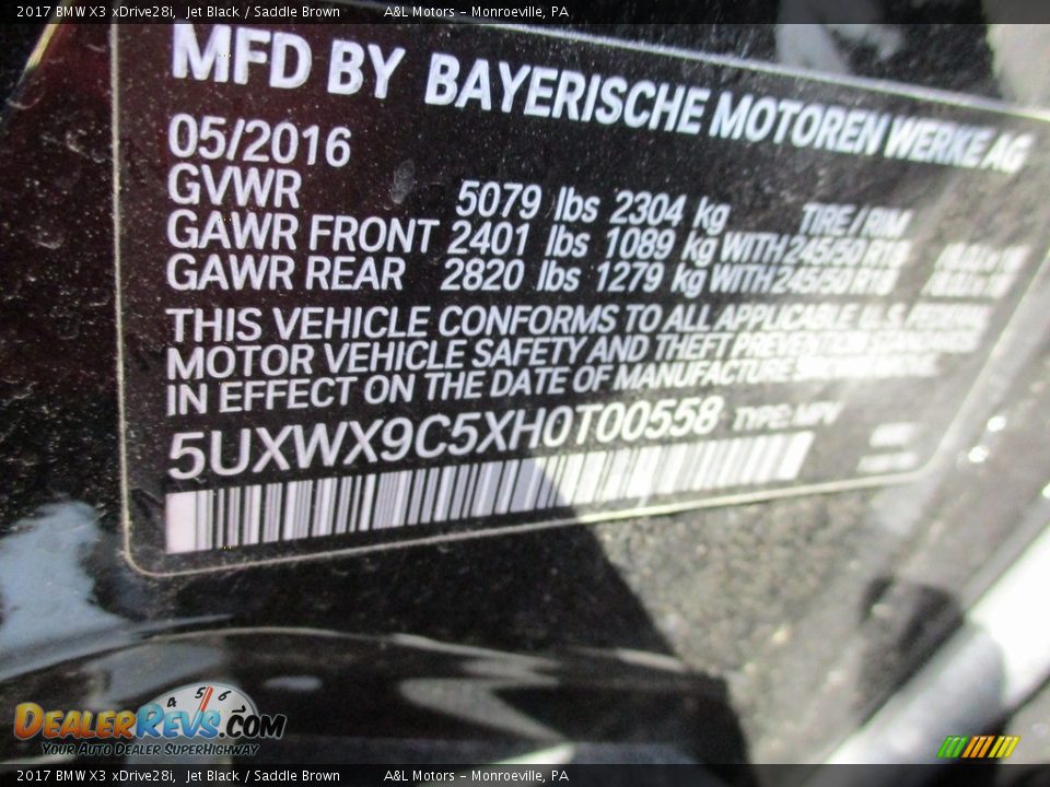 2017 BMW X3 xDrive28i Jet Black / Saddle Brown Photo #19