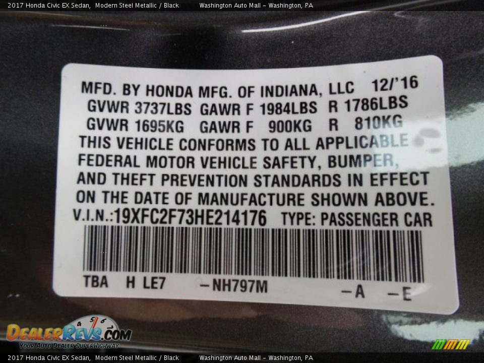 2017 Honda Civic EX Sedan Modern Steel Metallic / Black Photo #8