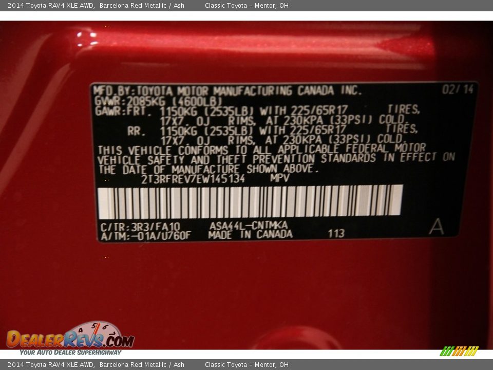 2014 Toyota RAV4 XLE AWD Barcelona Red Metallic / Ash Photo #20