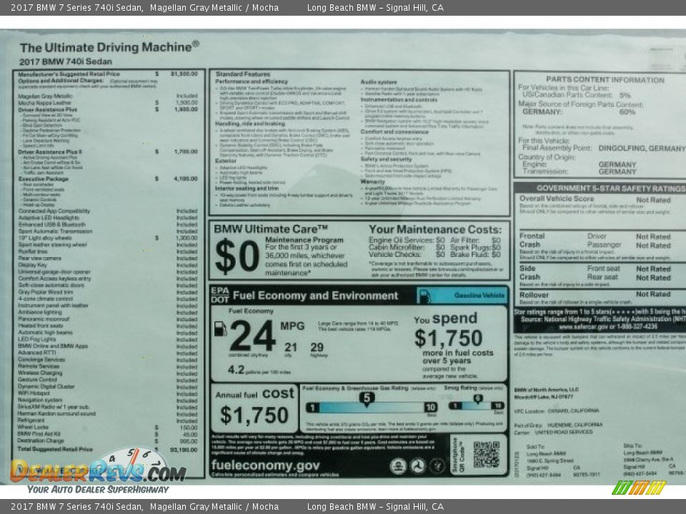 2017 BMW 7 Series 740i Sedan Magellan Gray Metallic / Mocha Photo #11
