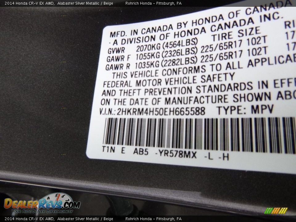 2014 Honda CR-V EX AWD Alabaster Silver Metallic / Beige Photo #27