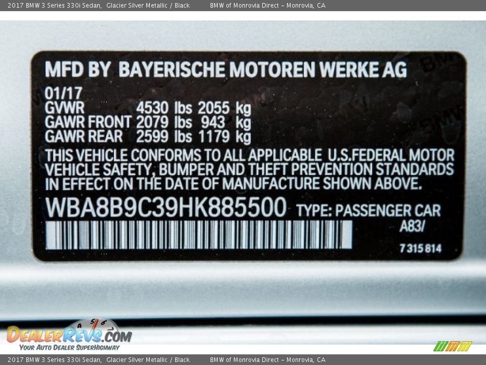 2017 BMW 3 Series 330i Sedan Glacier Silver Metallic / Black Photo #11