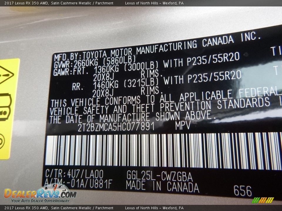 2017 Lexus RX 350 AWD Satin Cashmere Metallic / Parchment Photo #12