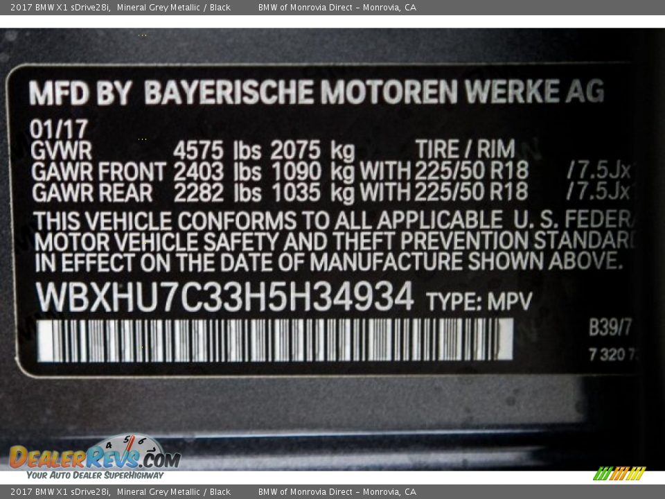 2017 BMW X1 sDrive28i Mineral Grey Metallic / Black Photo #11