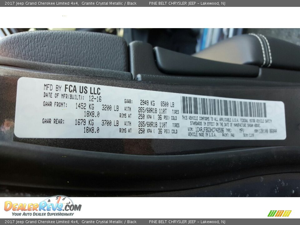 2017 Jeep Grand Cherokee Limited 4x4 Granite Crystal Metallic / Black Photo #7