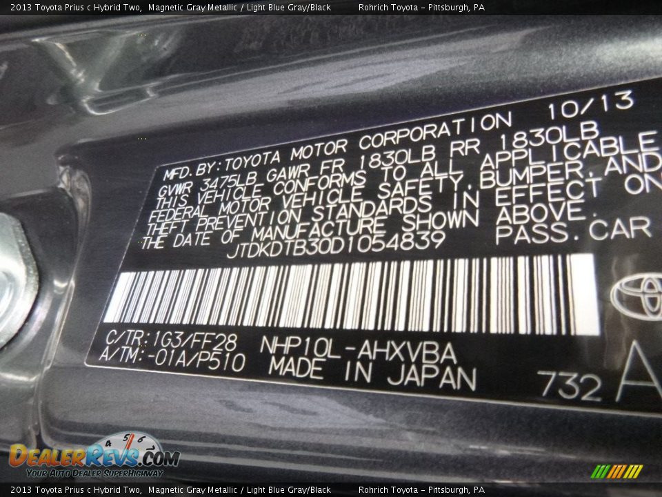 2013 Toyota Prius c Hybrid Two Magnetic Gray Metallic / Light Blue Gray/Black Photo #27