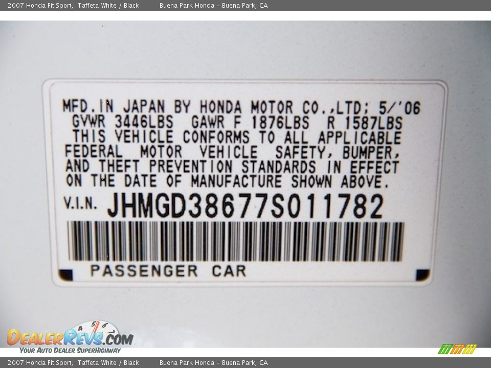 2007 Honda Fit Sport Taffeta White / Black Photo #28