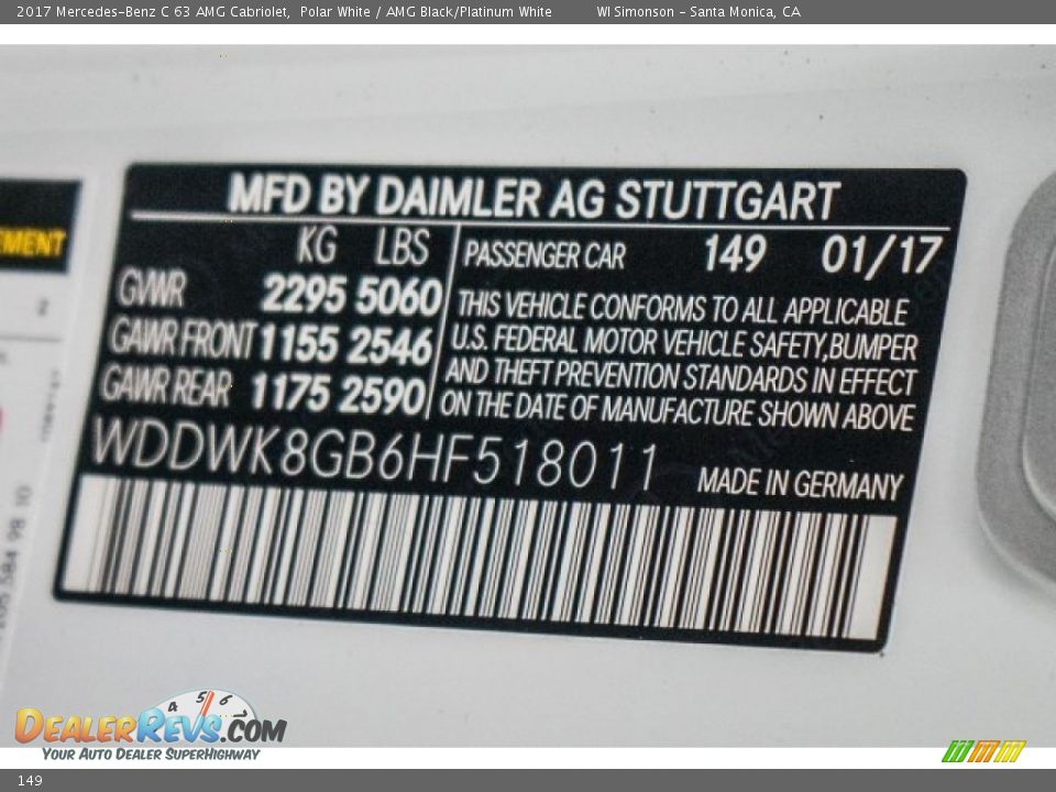 Mercedes-Benz Color Code 149 Polar White