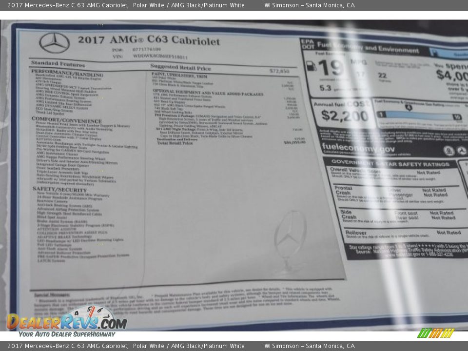 2017 Mercedes-Benz C 63 AMG Cabriolet Window Sticker Photo #11