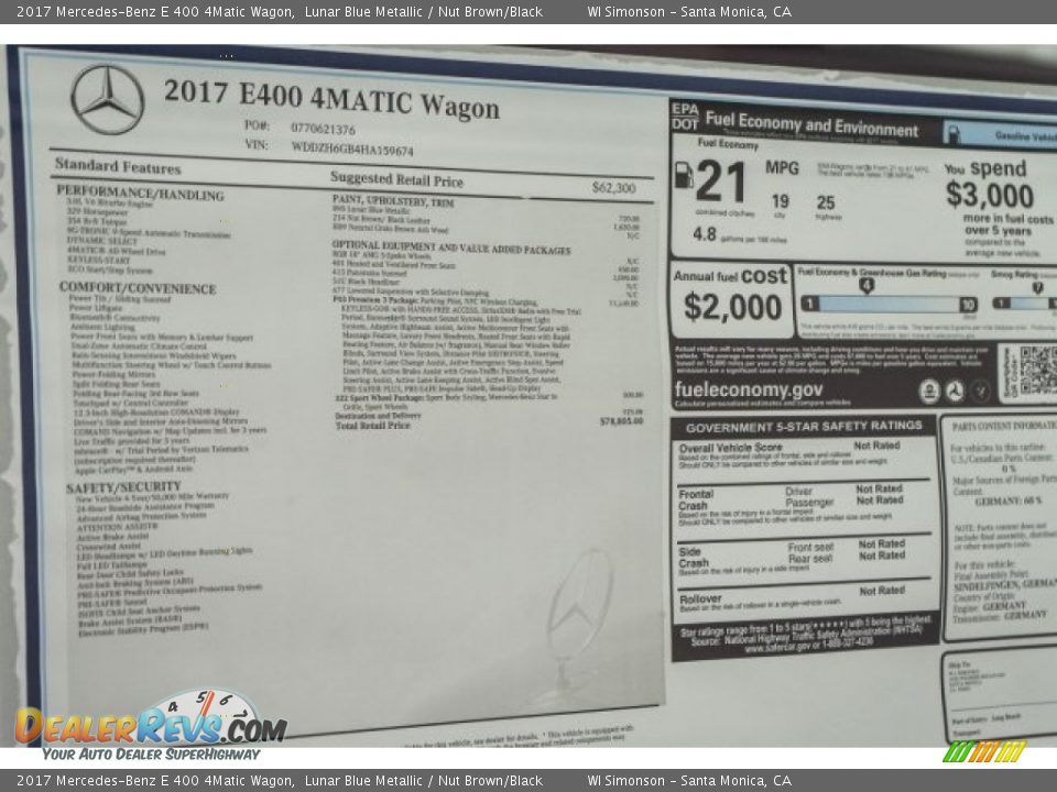 2017 Mercedes-Benz E 400 4Matic Wagon Window Sticker Photo #11