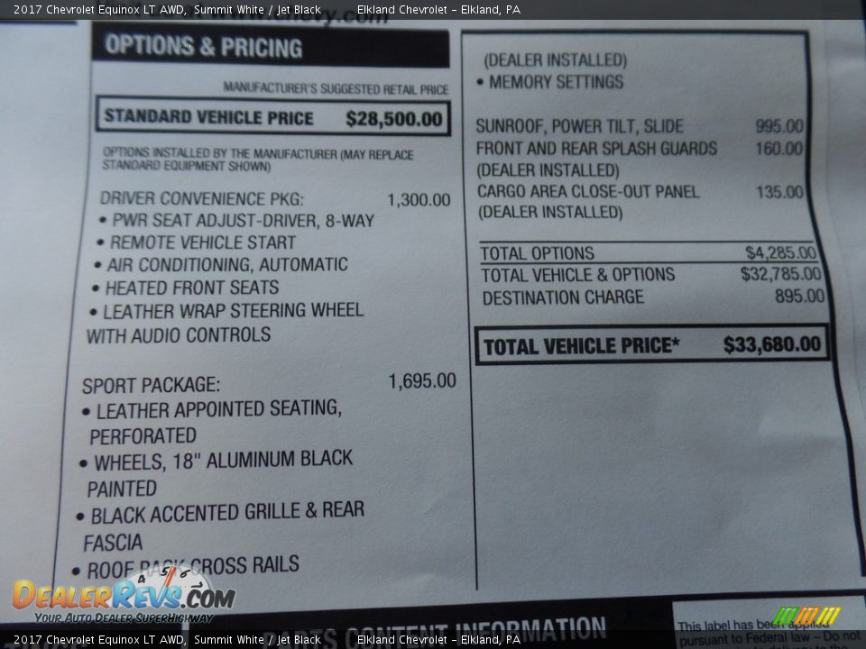 2017 Chevrolet Equinox LT AWD Summit White / Jet Black Photo #14