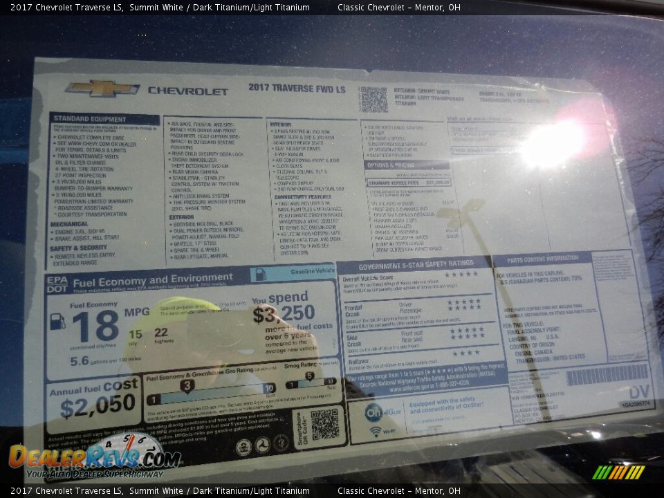 2017 Chevrolet Traverse LS Summit White / Dark Titanium/Light Titanium Photo #6