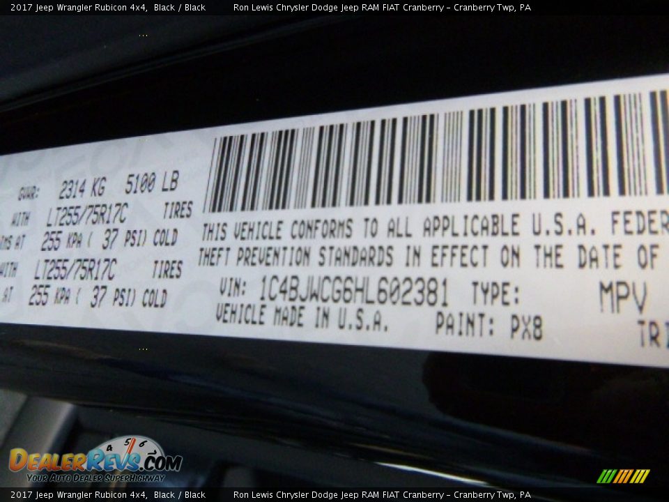 2017 Jeep Wrangler Rubicon 4x4 Black / Black Photo #15
