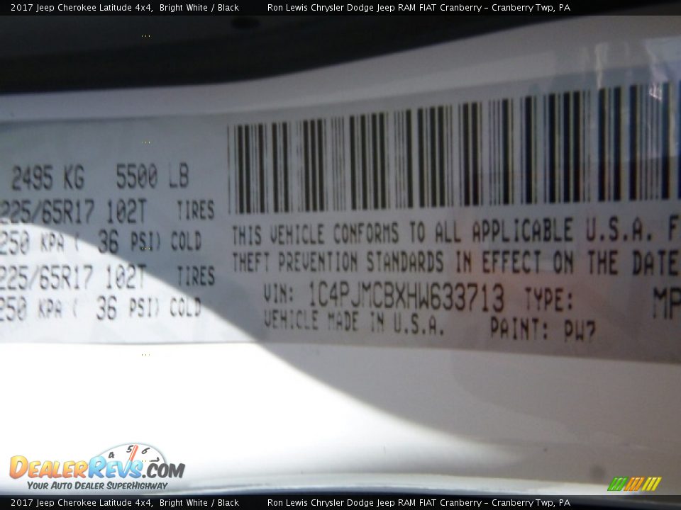2017 Jeep Cherokee Latitude 4x4 Bright White / Black Photo #15