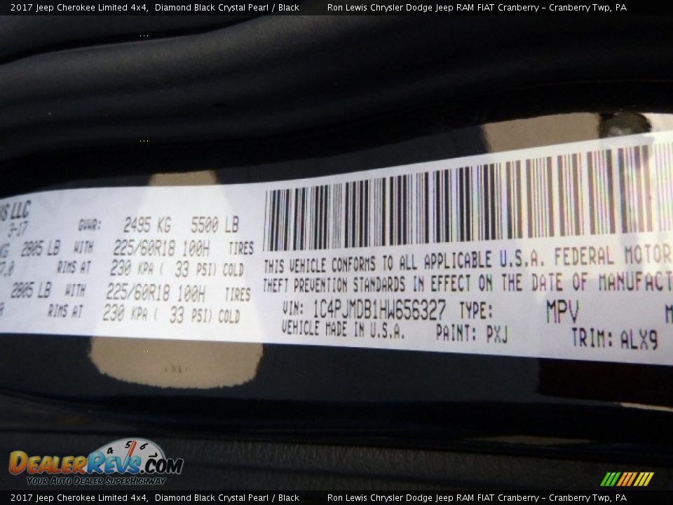 2017 Jeep Cherokee Limited 4x4 Diamond Black Crystal Pearl / Black Photo #14