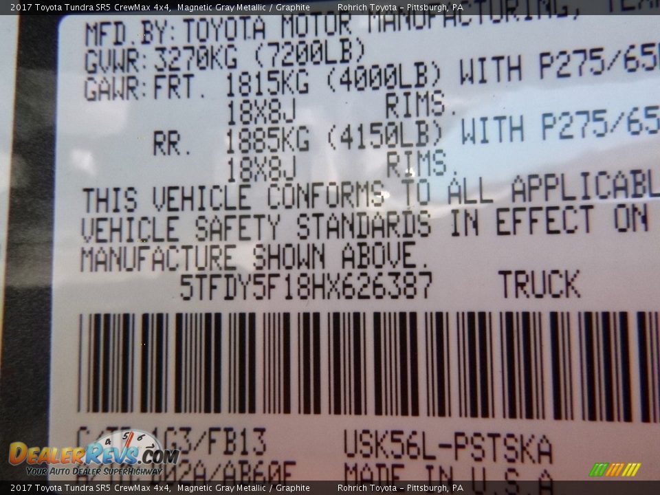 2017 Toyota Tundra SR5 CrewMax 4x4 Magnetic Gray Metallic / Graphite Photo #10