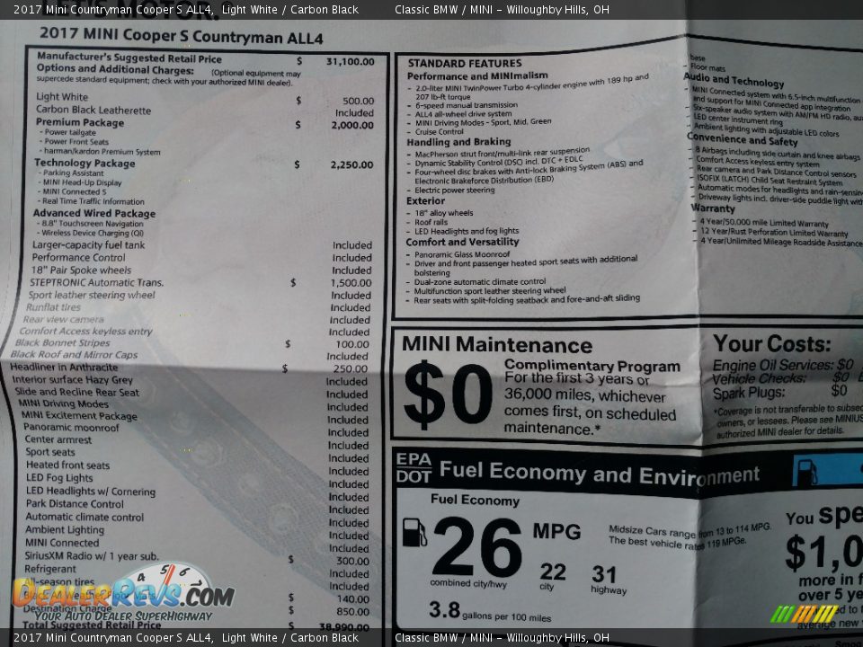 2017 Mini Countryman Cooper S ALL4 Window Sticker Photo #4