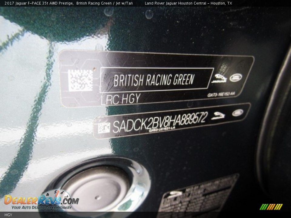 Jaguar Color Code HGY British Racing Green