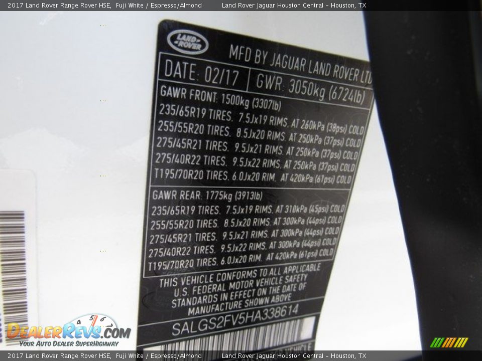 2017 Land Rover Range Rover HSE Fuji White / Espresso/Almond Photo #22