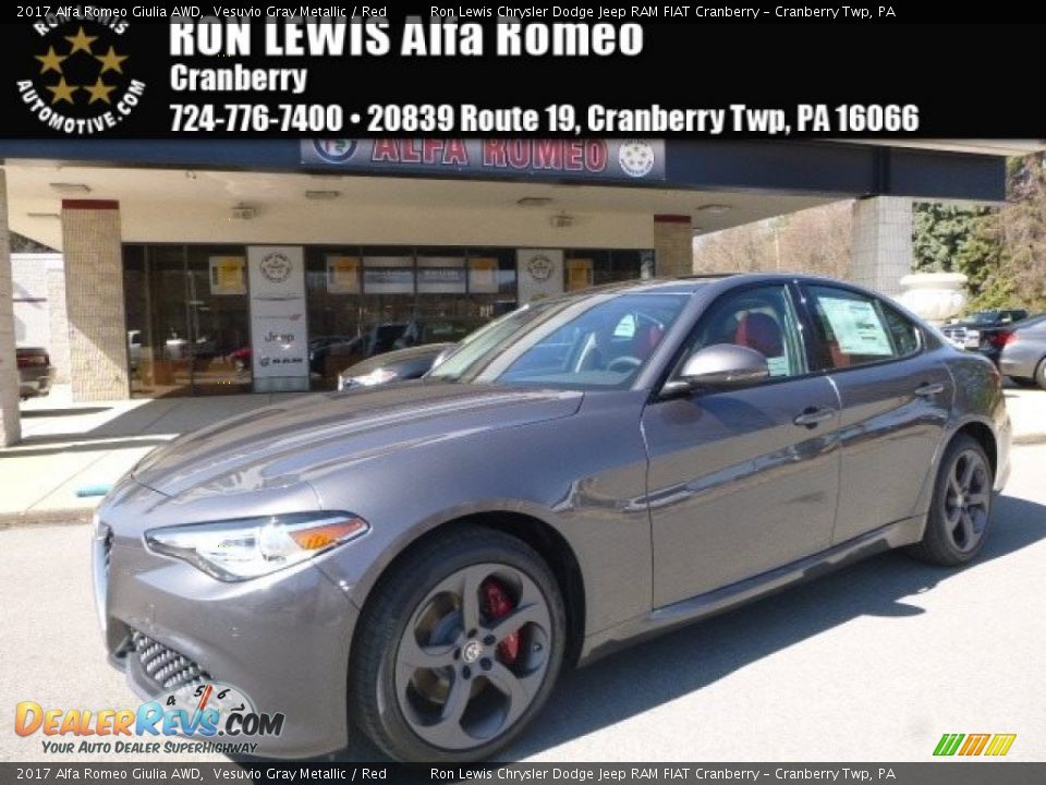2017 Alfa Romeo Giulia AWD Vesuvio Gray Metallic / Red Photo #1