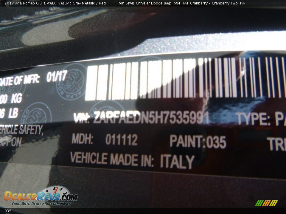 Alfa Romeo Color Code 035 Vesuvio Gray Metallic