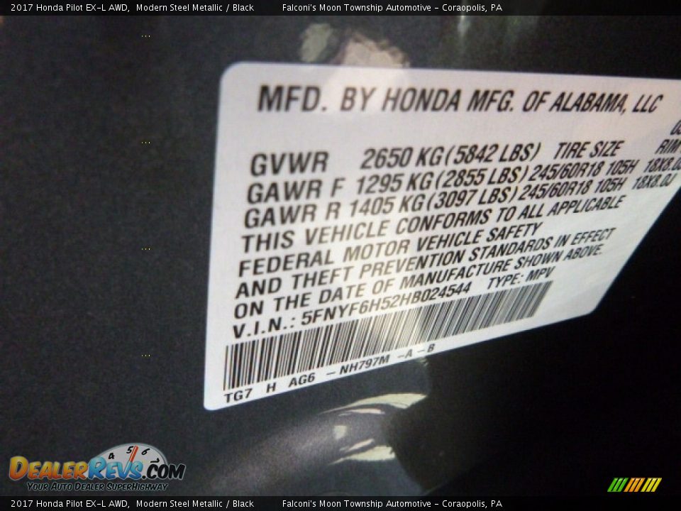 2017 Honda Pilot EX-L AWD Modern Steel Metallic / Black Photo #14