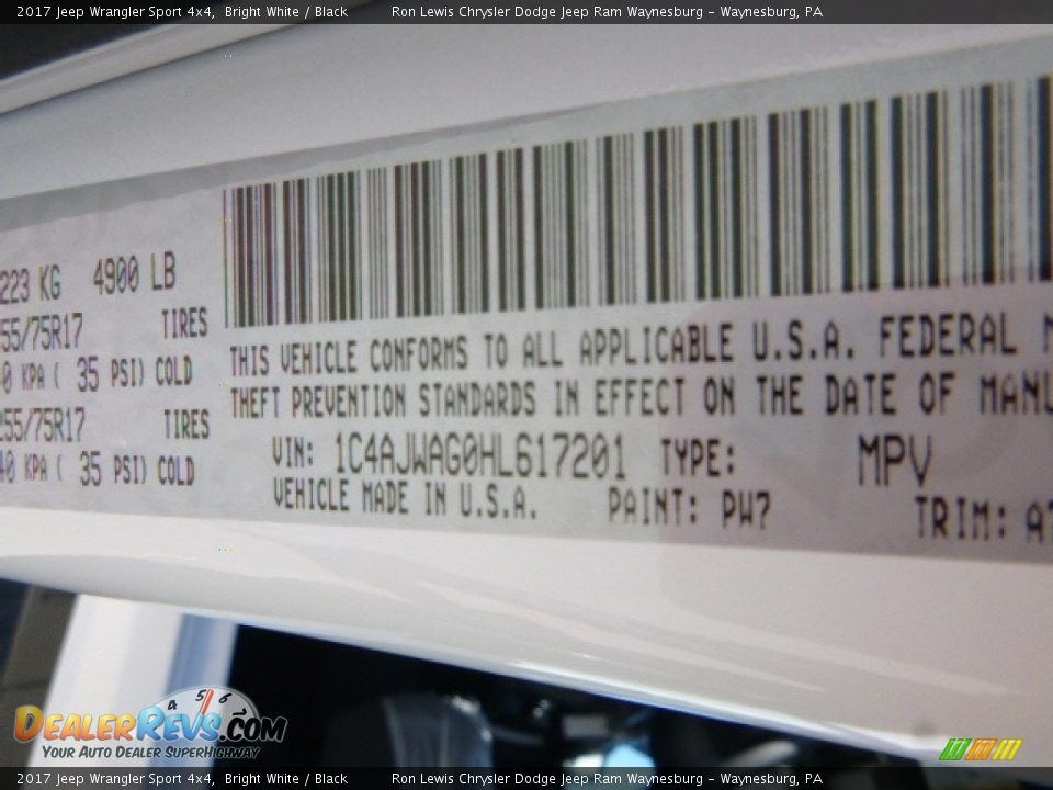 2017 Jeep Wrangler Sport 4x4 Bright White / Black Photo #15