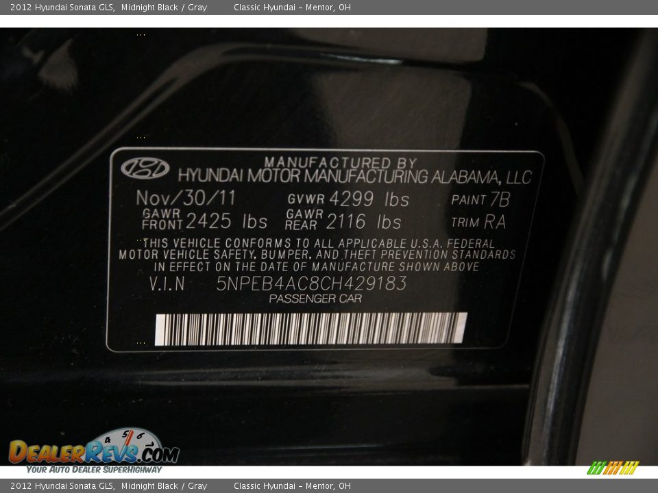 2012 Hyundai Sonata GLS Midnight Black / Gray Photo #17