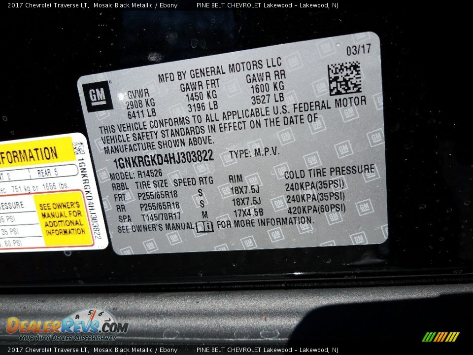 2017 Chevrolet Traverse LT Mosaic Black Metallic / Ebony Photo #9