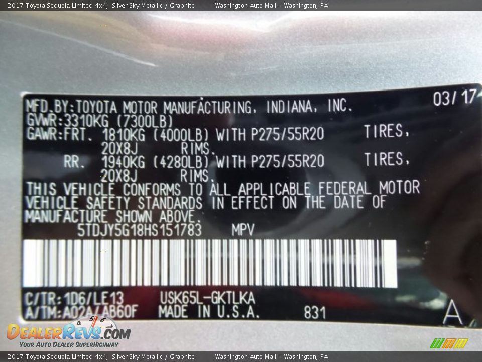 2017 Toyota Sequoia Limited 4x4 Silver Sky Metallic / Graphite Photo #8