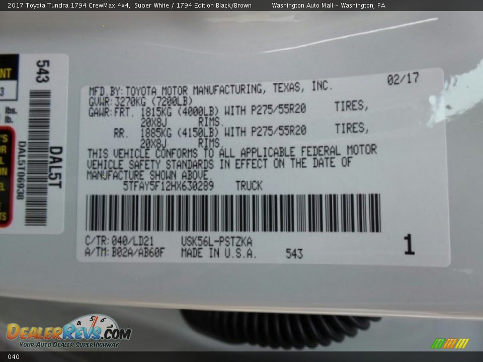 Toyota Color Code 040 Super White