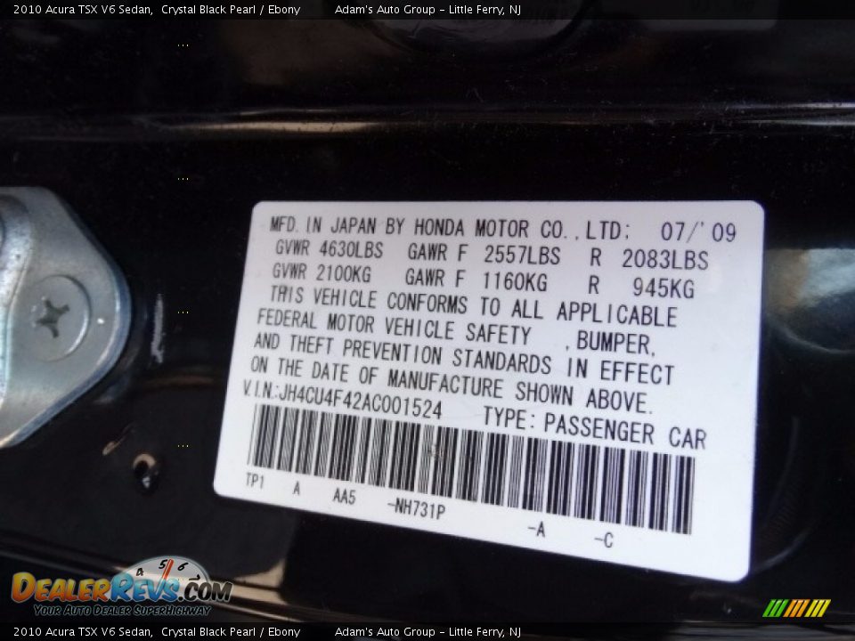 2010 Acura TSX V6 Sedan Crystal Black Pearl / Ebony Photo #23
