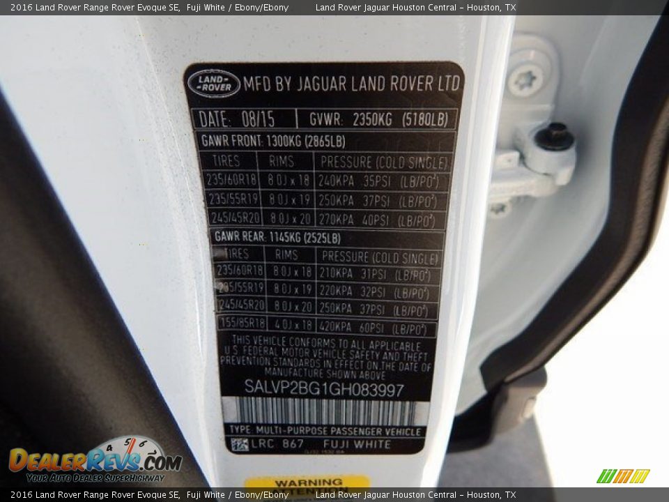 2016 Land Rover Range Rover Evoque SE Fuji White / Ebony/Ebony Photo #24