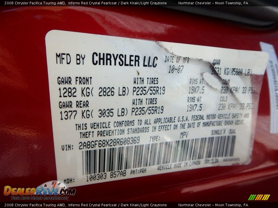 2008 Chrysler Pacifica Touring AWD Inferno Red Crystal Pearlcoat / Dark Khaki/Light Graystone Photo #14