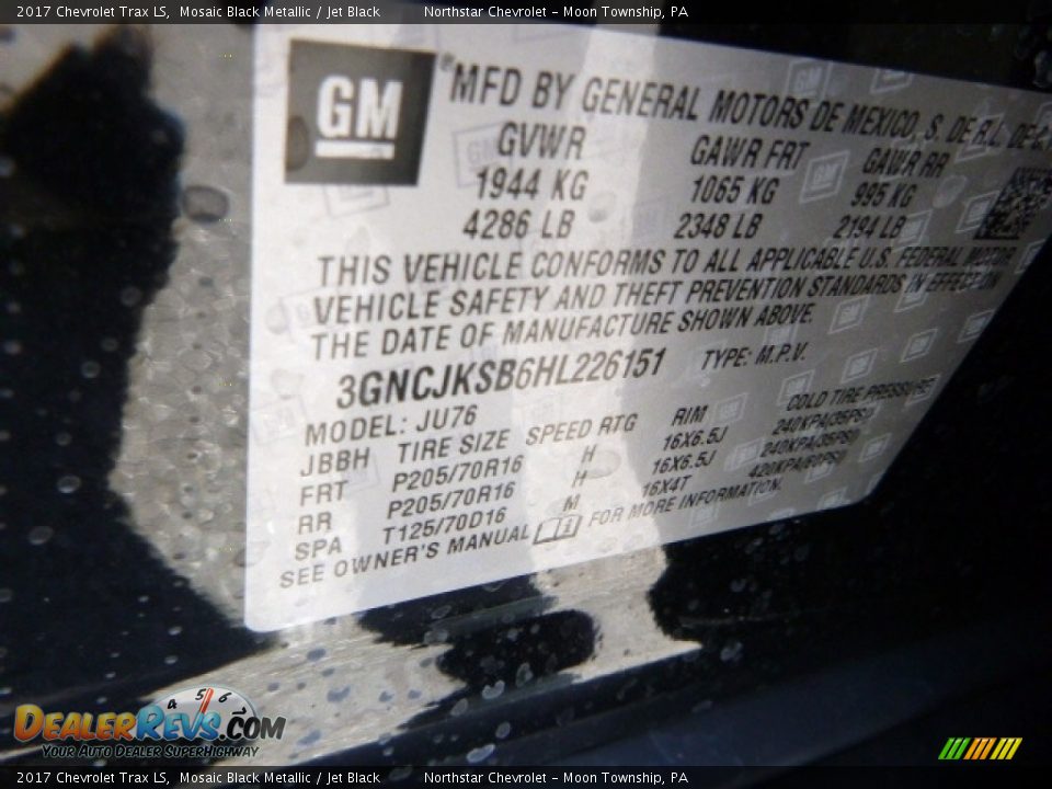 2017 Chevrolet Trax LS Mosaic Black Metallic / Jet Black Photo #17