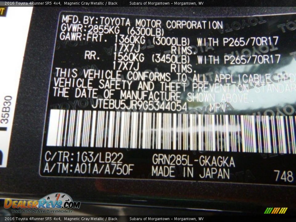 2016 Toyota 4Runner SR5 4x4 Magnetic Gray Metallic / Black Photo #15