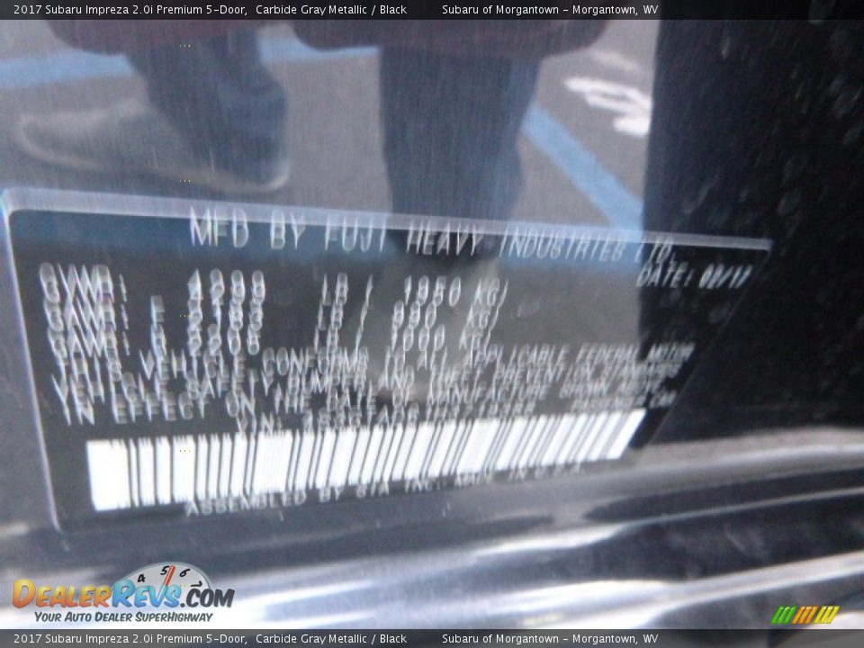 2017 Subaru Impreza 2.0i Premium 5-Door Carbide Gray Metallic / Black Photo #15