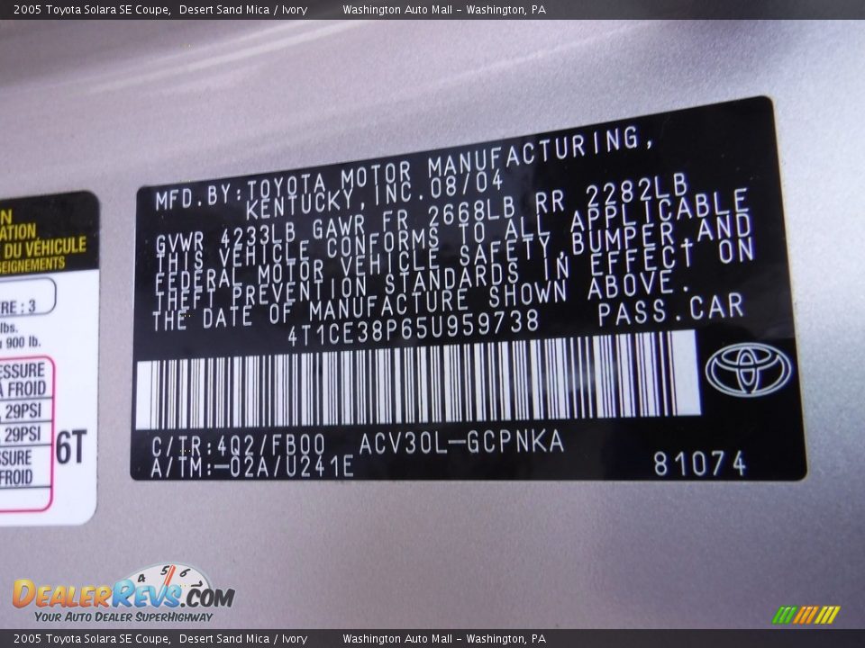 2005 Toyota Solara SE Coupe Desert Sand Mica / Ivory Photo #24