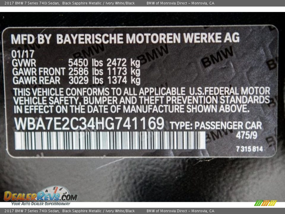 2017 BMW 7 Series 740i Sedan Black Sapphire Metallic / Ivory White/Black Photo #11