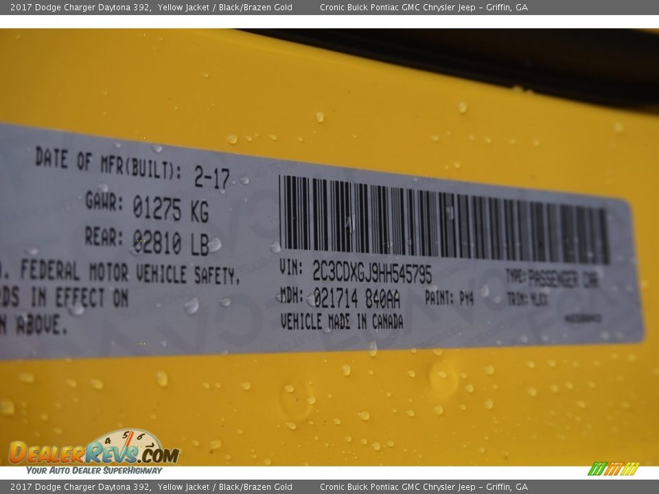 2017 Dodge Charger Daytona 392 Yellow Jacket / Black/Brazen Gold Photo #17