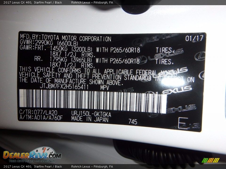 2017 Lexus GX 460 Starfire Pearl / Black Photo #15