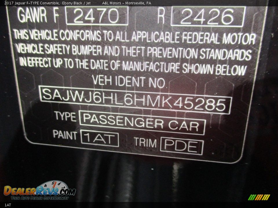 Jaguar Color Code 1AT Ebony Black