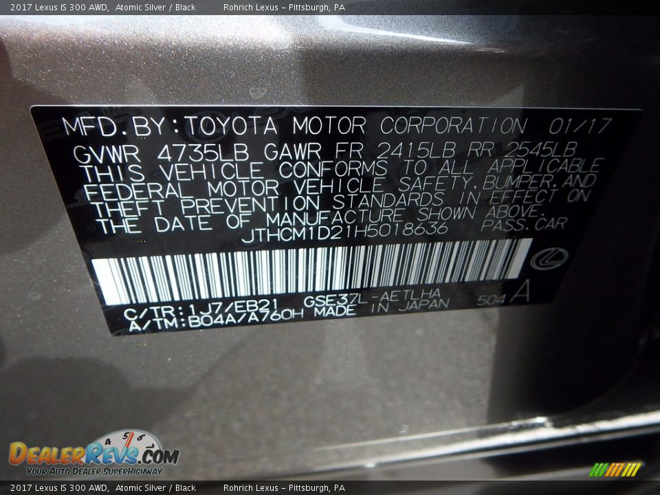 2017 Lexus IS 300 AWD Atomic Silver / Black Photo #13