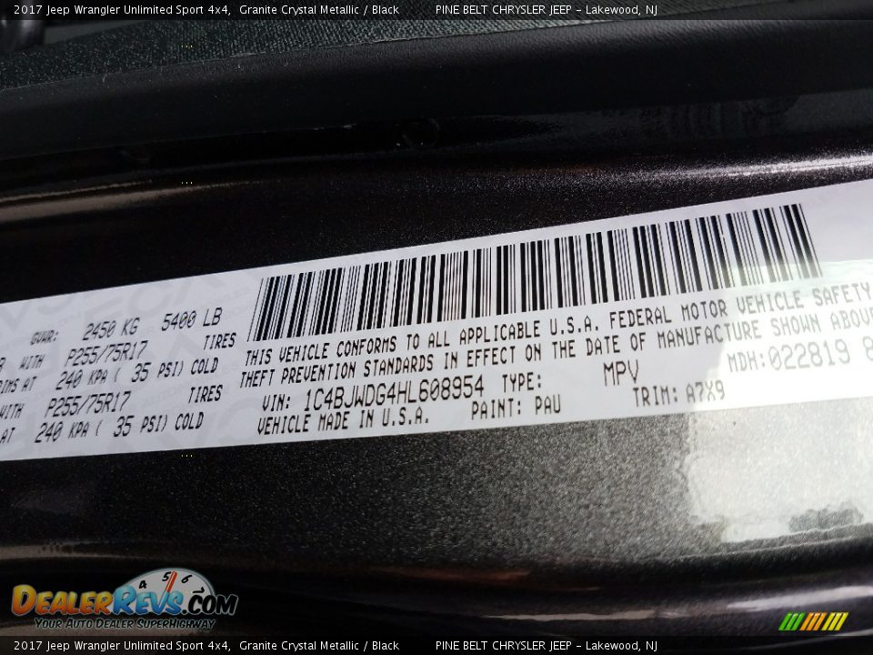 2017 Jeep Wrangler Unlimited Sport 4x4 Granite Crystal Metallic / Black Photo #9