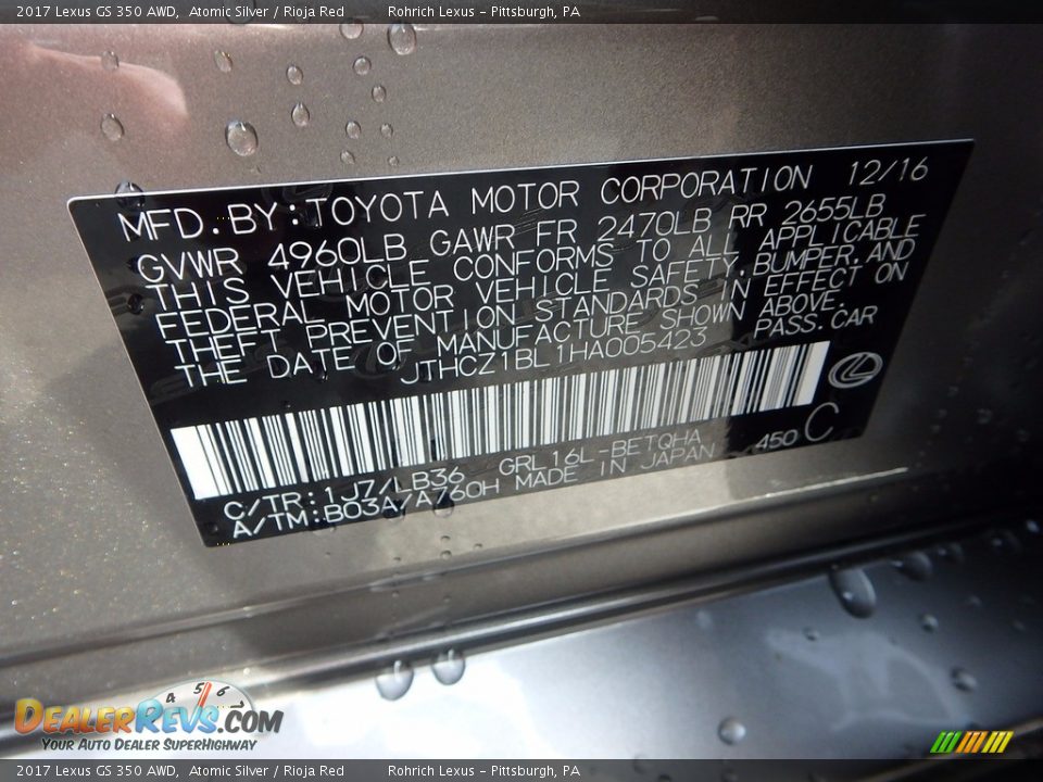 2017 Lexus GS 350 AWD Atomic Silver / Rioja Red Photo #13