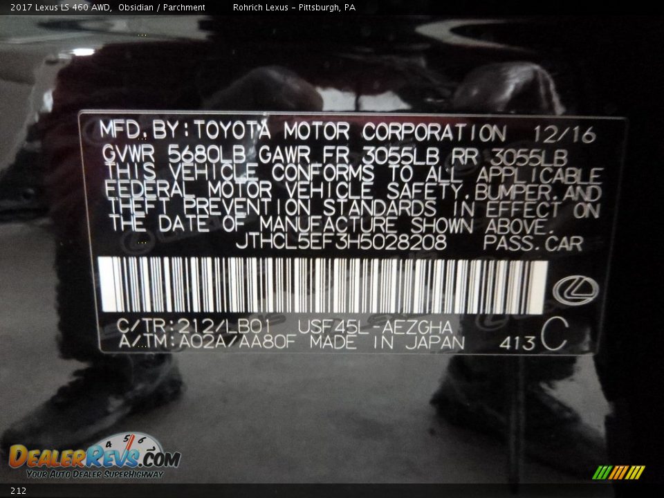 Lexus Color Code 212 Obsidian