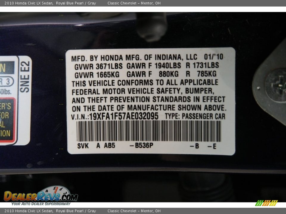 2010 Honda Civic LX Sedan Royal Blue Pearl / Gray Photo #17