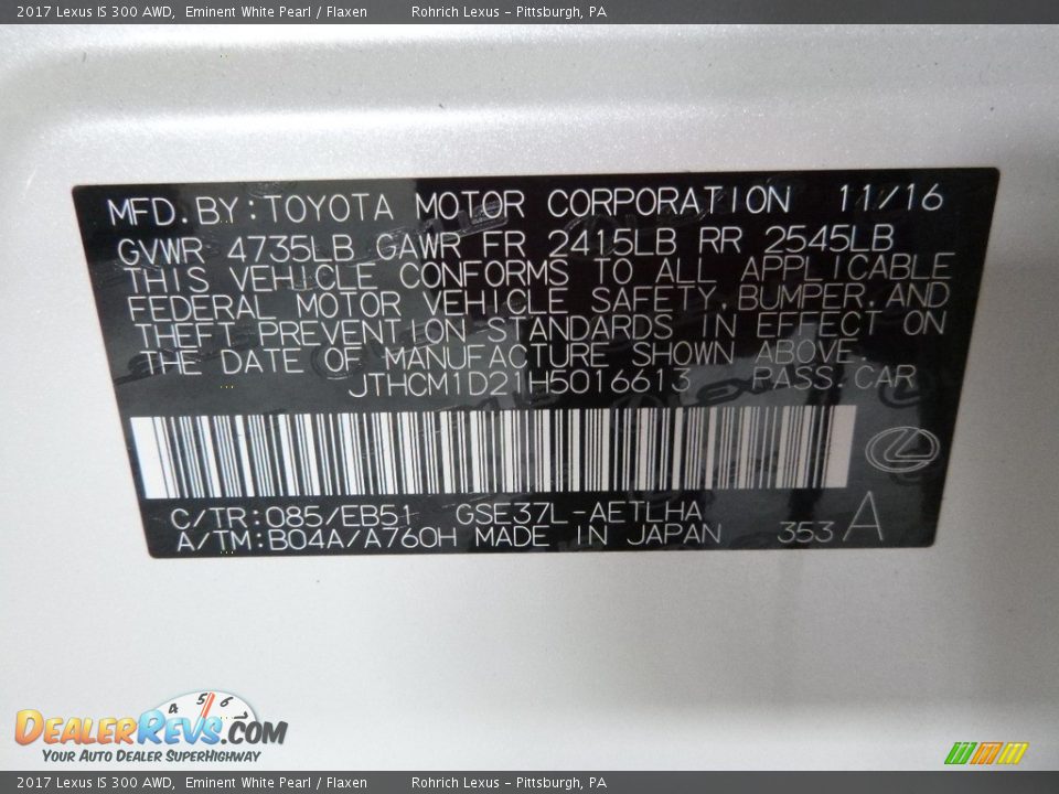 2017 Lexus IS 300 AWD Eminent White Pearl / Flaxen Photo #10